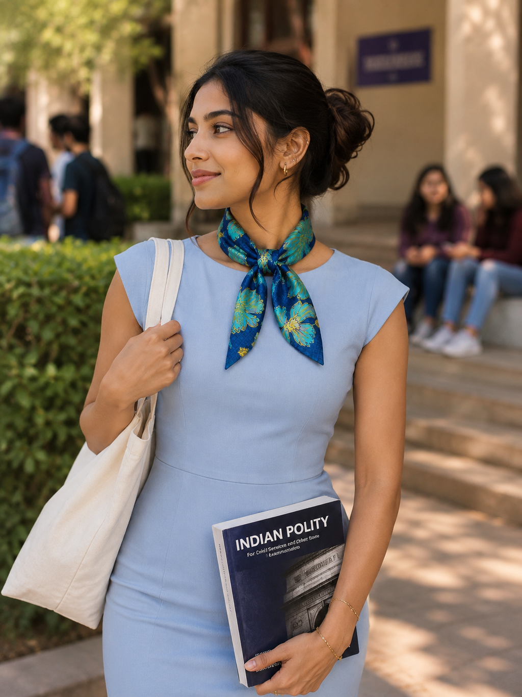 Georgette Scarf Blue | Floral Printed Neck Scarf