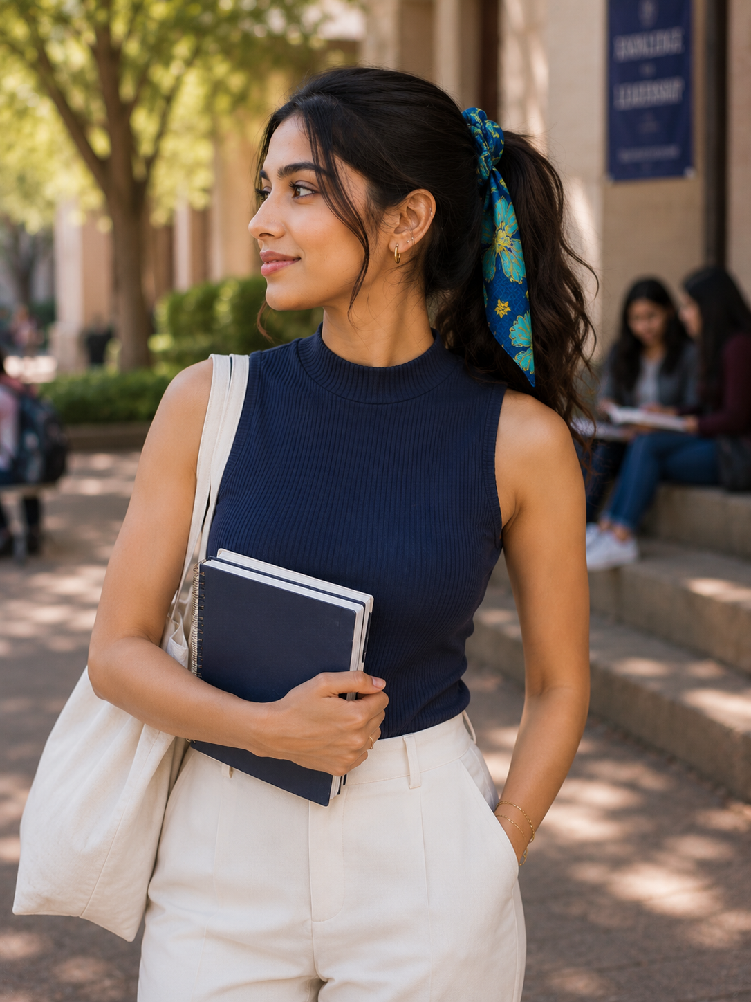 Georgette Scarf Blue | Floral Printed Neck Scarf