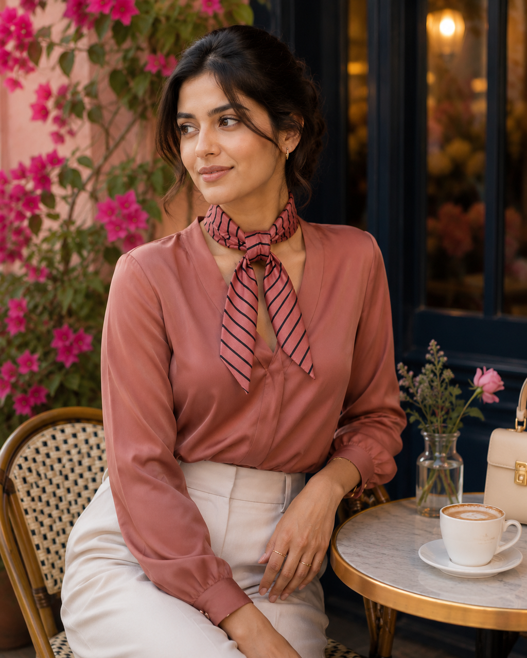 Satin Scarf Rose Stripe | Striped Neck Scarf