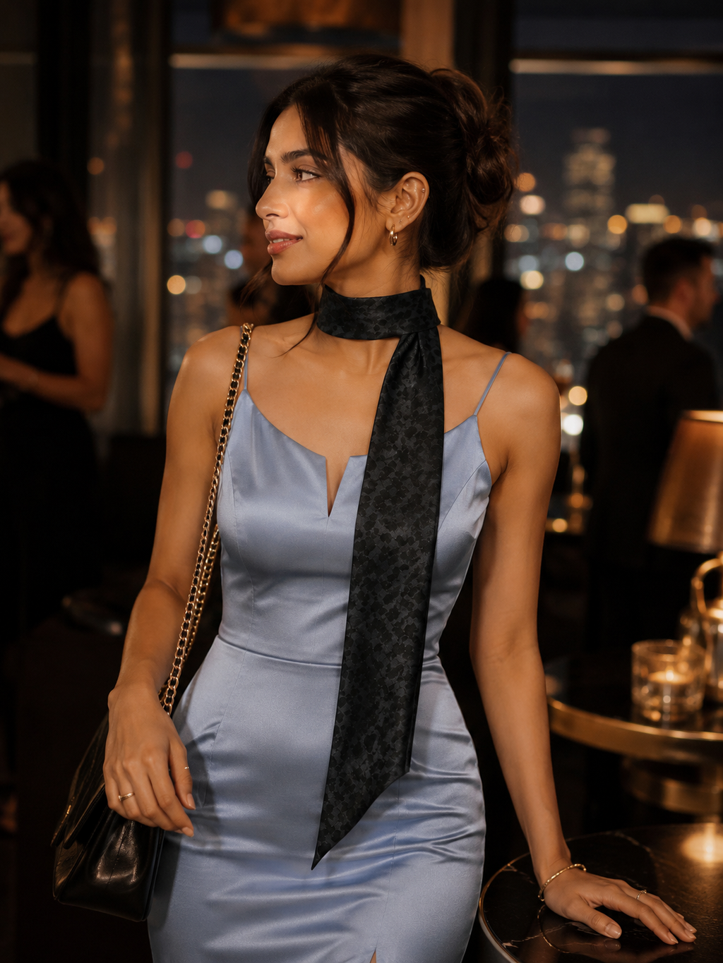 Satin Scarf Midnight Noir | Long Animal Print Skinny Scarf