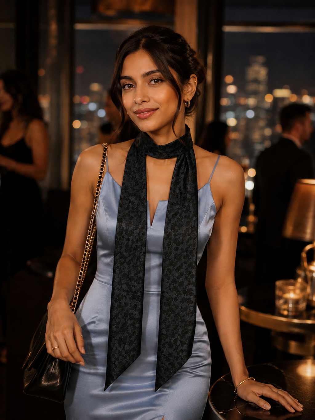 Satin Scarf Midnight Noir | Long Animal Print Skinny Scarf