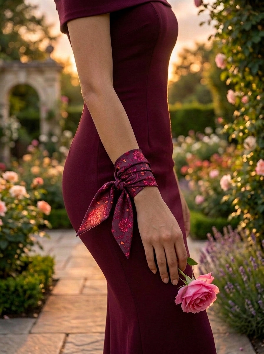 Satin Scarf Red | Elegant Floral Satin Neck Scarf