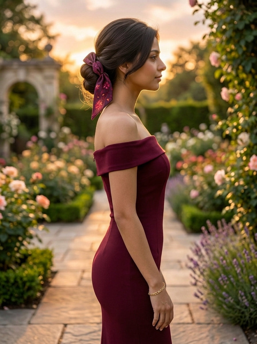Satin Scarf Red | Elegant Floral Satin Neck Scarf