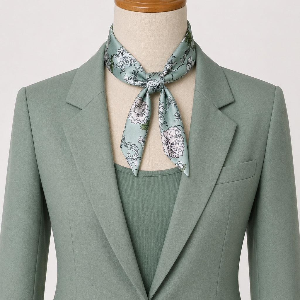 Satin Scarf Sage Bloom floral scarf, 1500x1500